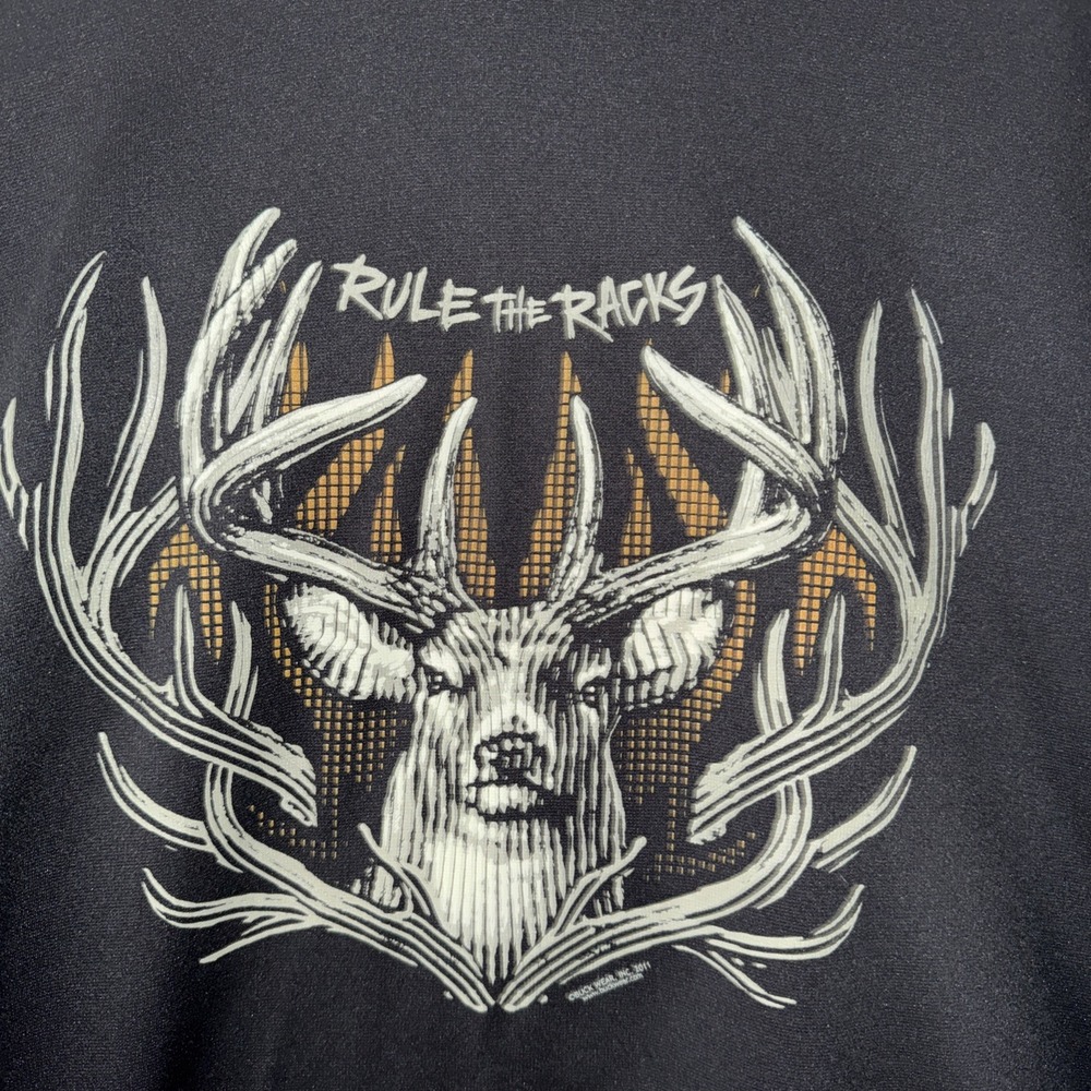 Buck Wear Hoodie Mens XXL Black Brown W/Camo Deer Pullover Sweatshirt Hunting